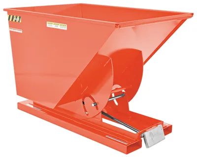 Vestil Steel Heavy Duty Self Dumping Hopper 1 Cubic Yard 6000 Lb. Capacity Orange