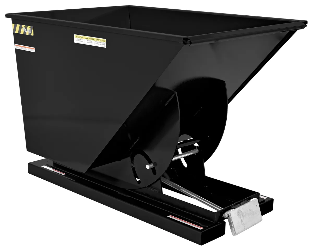Vestil D-100-LD-BLK-SG d style - self-dumping steel hoppers with bumper release