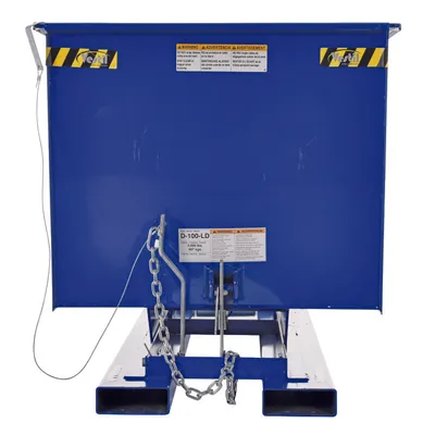Vestil D-100-LD d style - self-dumping steel hoppers with bumper release shown from an alternate angle