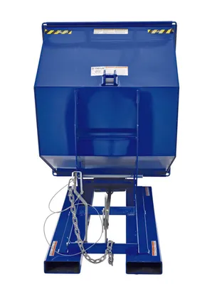 Vestil D-100-LD d style - self-dumping steel hoppers with bumper release shown from an alternate angle