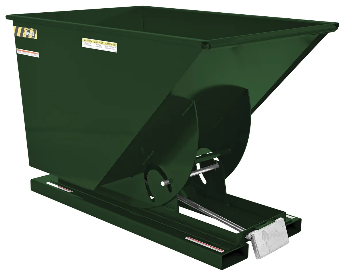 Vestil D-100-LD-GRN-H d style - self-dumping steel hoppers with bumper release