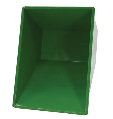 Vestil D-100-LD-GRN-T d style - self-dumping steel hoppers with bumper release shown from an alternate angle