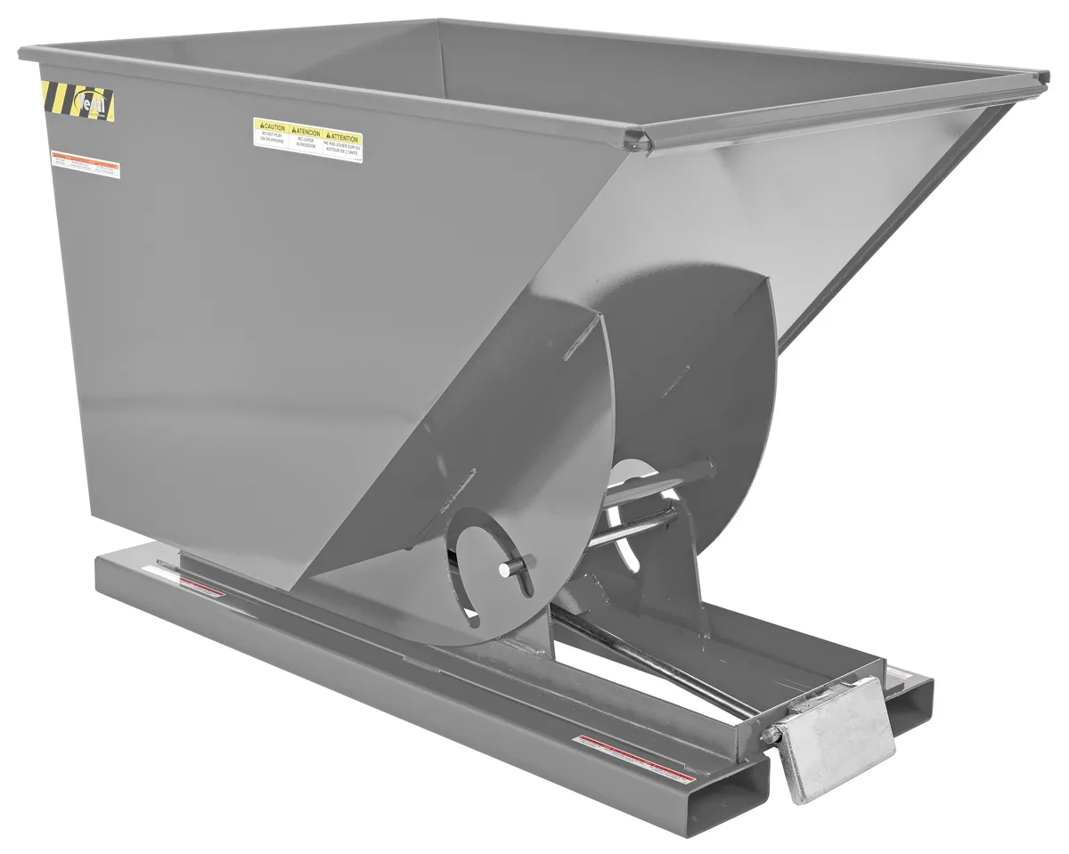 Vestil D-100-LD-GY-MG d style - self-dumping steel hoppers with bumper release