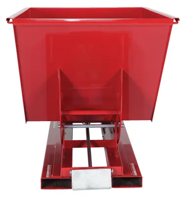 Vestil D-100-LD-SR d style - self-dumping steel hoppers with bumper release shown from an alternate angle