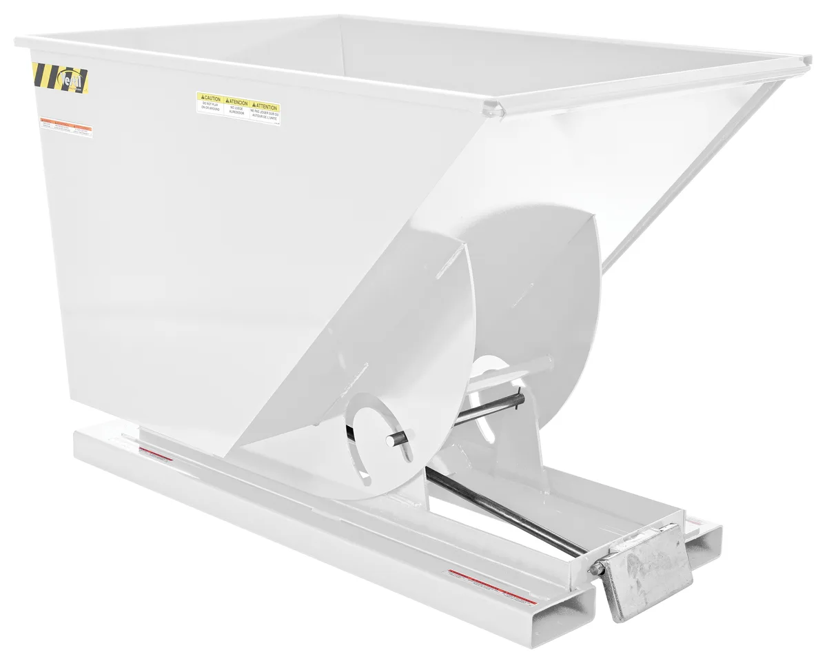 Vestil D-100-LD-WHT d style - self-dumping steel hoppers with bumper release