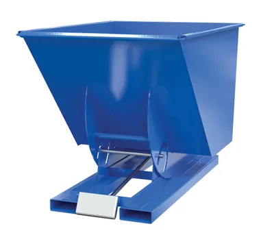 Vestil D-100-MD d style - self-dumping steel hoppers with bumper release shown from an alternate angle