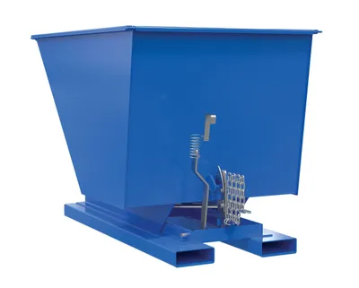 Vestil D-100-MD d style - self-dumping steel hoppers with bumper release shown from an alternate angle