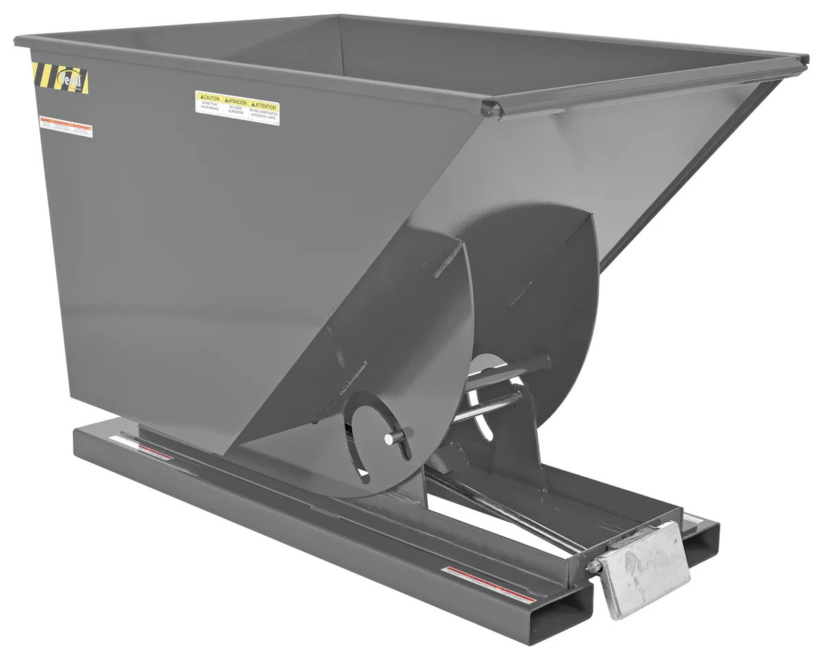 Vestil D-100-MD-GY-SG d style - self-dumping steel hoppers with bumper release
