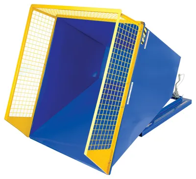 Vestil D-150-EXT-SMY d style - self-dumping steel hoppers with bumper release shown from an alternate angle