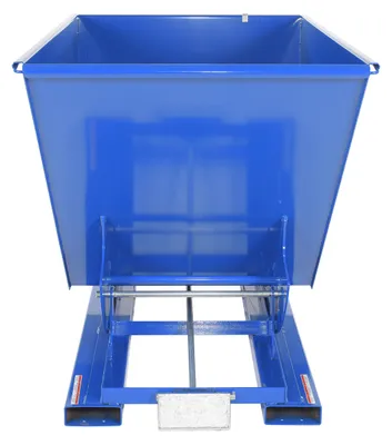 Vestil D-150-HD d style - self-dumping steel hoppers with bumper release shown from an alternate angle