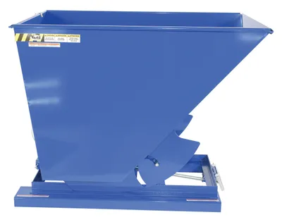 Vestil D-150-HD d style - self-dumping steel hoppers with bumper release shown from an alternate angle