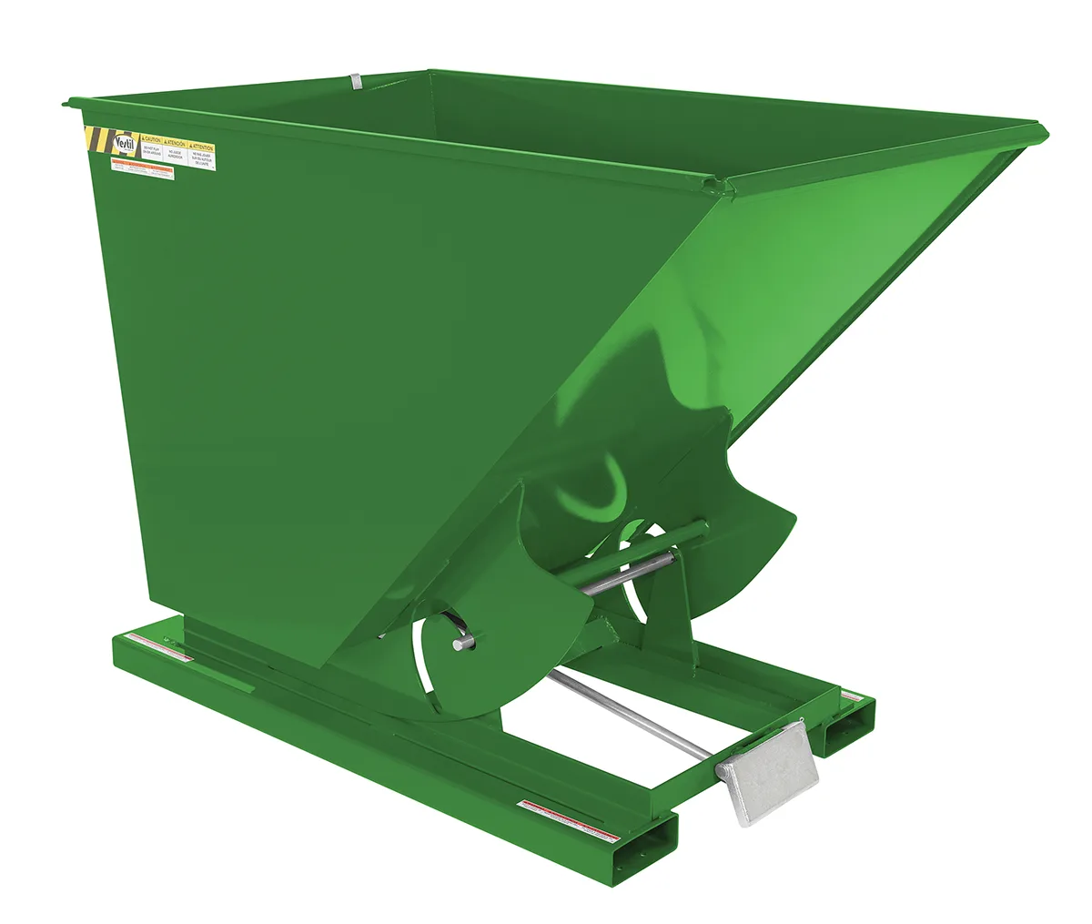 Vestil D-150-HD-GRN-T d style - self-dumping steel hoppers with bumper release