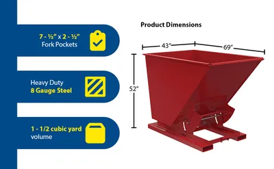 Vestil D-150-HD-NB-SR d-style hoppers, no bump & dump feature highlights