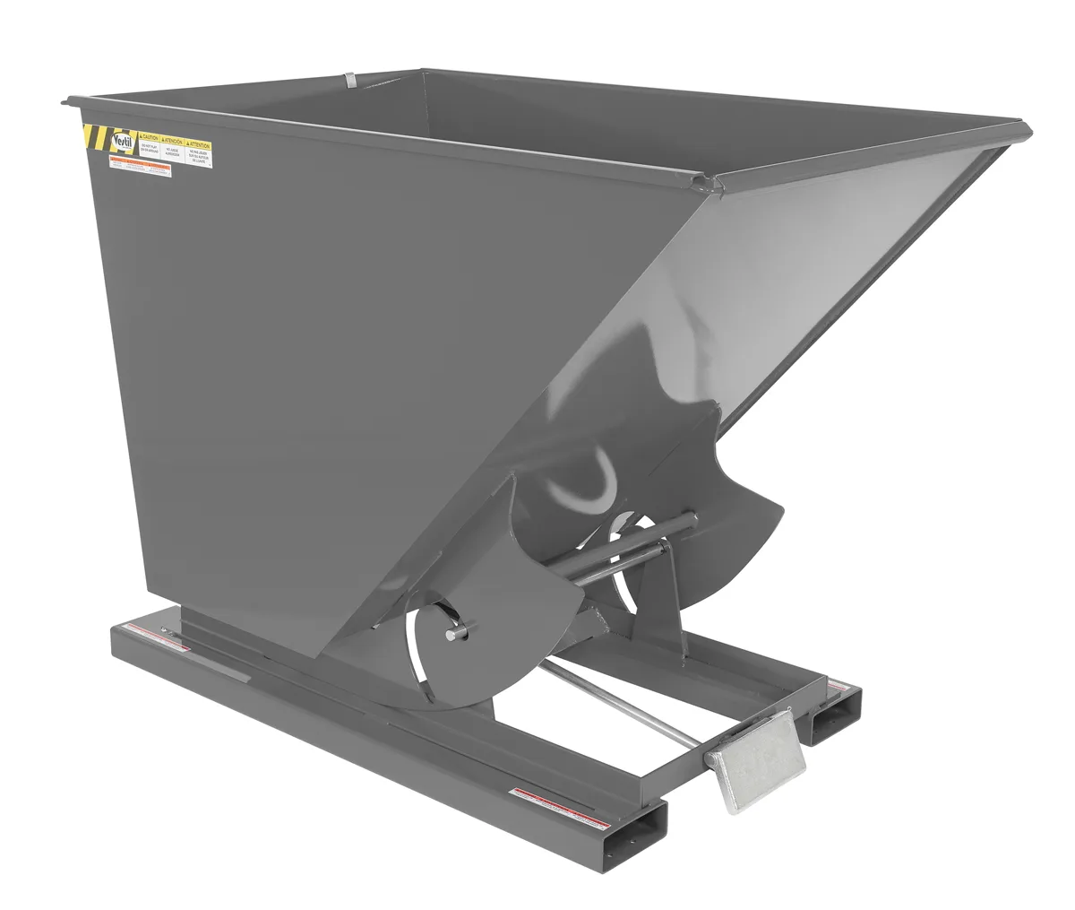 Vestil D-150-LD-GY-SG d style - self-dumping steel hoppers with bumper release