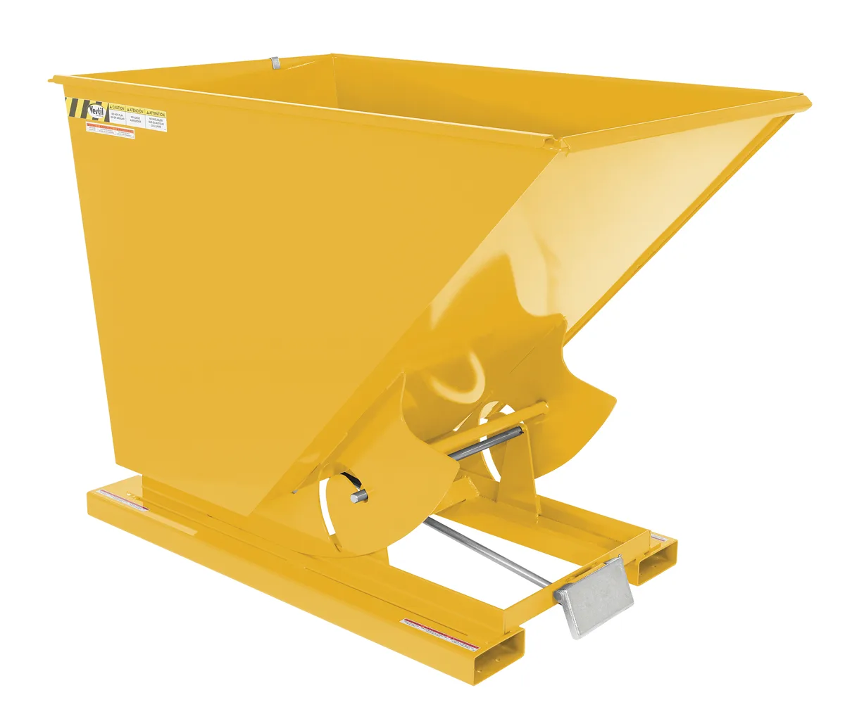 Vestil D-150-MD-YEL d style - self-dumping steel hoppers with bumper release