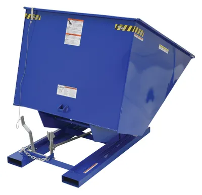 Vestil D-200-HD d style - self-dumping steel hoppers with bumper release shown from an alternate angle