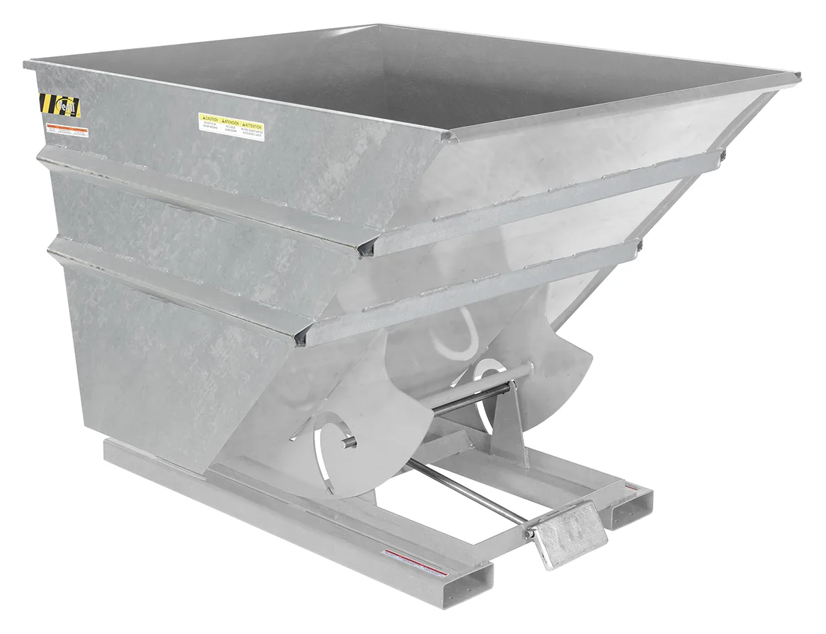Vestil D-200-HD-GAL d style - self-dumping steel hoppers with bumper release
