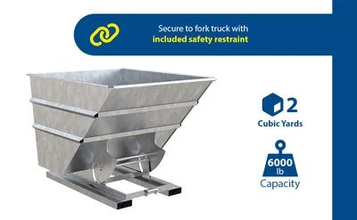 Vestil D-200-HD-NB-GAL d-style hoppers, no bump & dump feature highlights