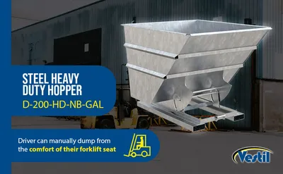 Vestil D-200-HD-NB-GAL d-style hoppers, no bump & dump feature highlights