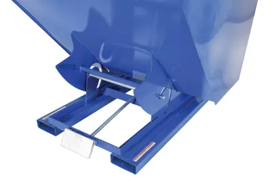 Vestil D-200-LD d style - self-dumping steel hoppers with bumper release shown from an alternate angle