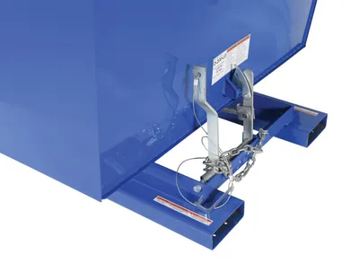 Vestil D-200-LD d style - self-dumping steel hoppers with bumper release shown from an alternate angle