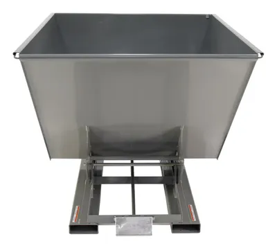 Vestil D-200-LD-GY-SG d style - self-dumping steel hoppers with bumper release shown from an alternate angle