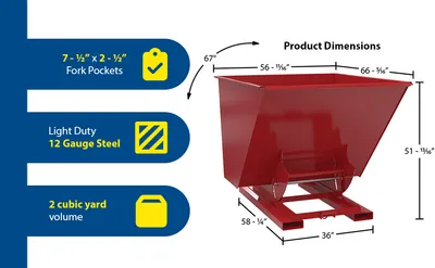 Vestil D-200-LD-NB-SR d-style hoppers, no bump & dump feature highlights