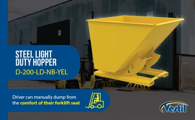 Vestil D-200-LD-NB-YEL d-style hoppers, no bump & dump feature highlights