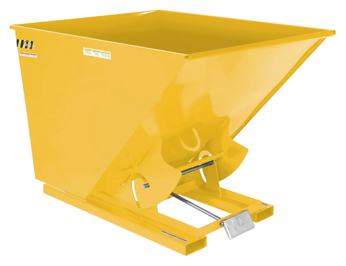 Vestil D-200-LD-YEL d style - self-dumping steel hoppers with bumper release