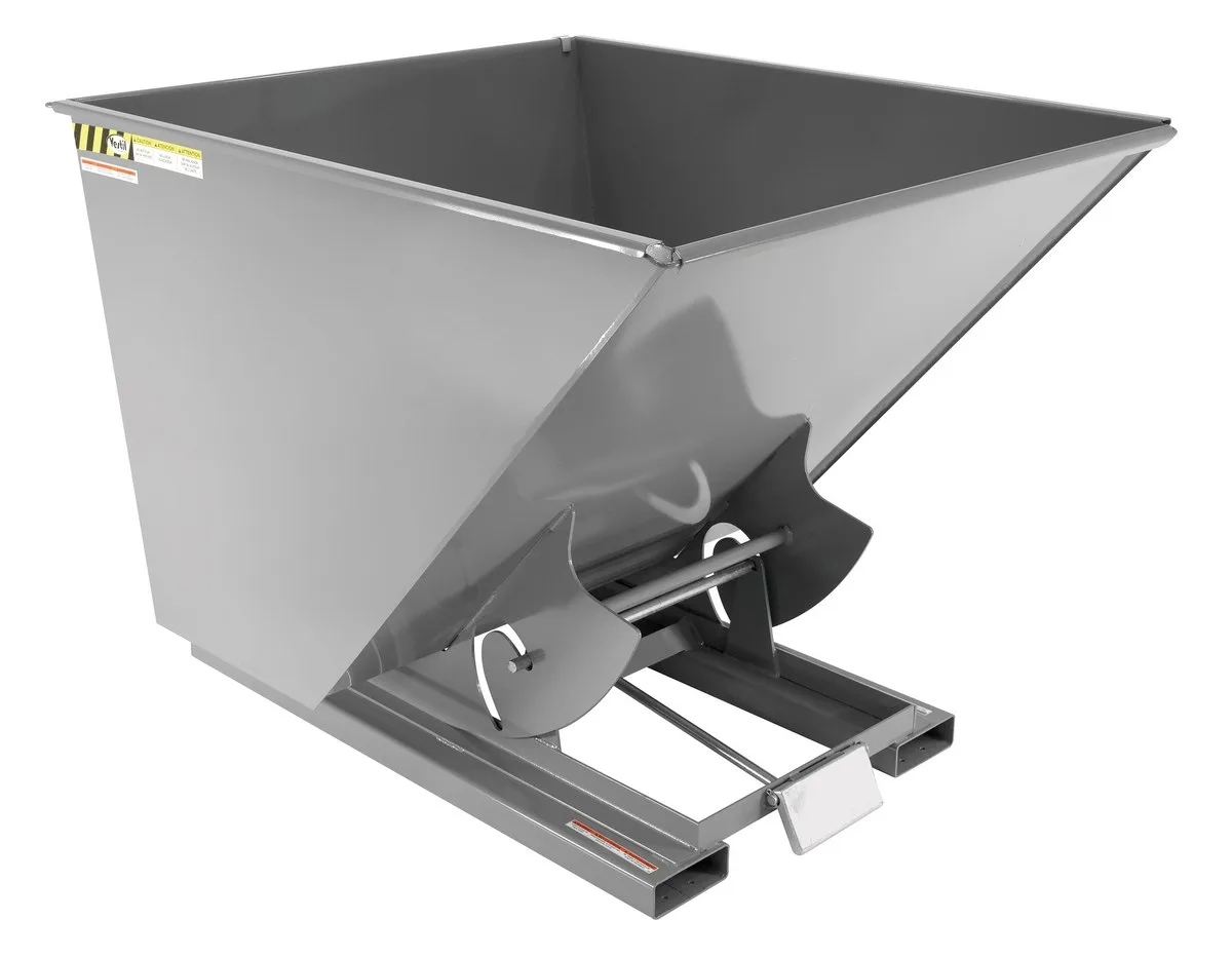 Vestil D-200-MD-GY-SG d style - self-dumping steel hoppers with bumper release