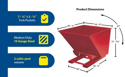 Vestil D-200-MD-NB-SR d-style hoppers, no bump & dump feature highlights