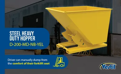 Vestil D-200-MD-NB-YEL d-style hoppers, no bump & dump feature highlights