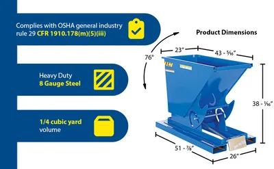 Vestil D-25-HD d style - self-dumping steel hoppers with bumper release feature highlights