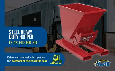 Vestil D-25-HD-NB-SR d-style hoppers, no bump & dump feature highlights