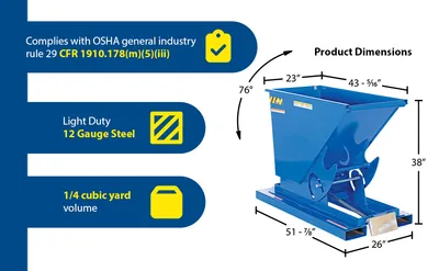 Vestil D-25-LD d style - self-dumping steel hoppers with bumper release feature highlights