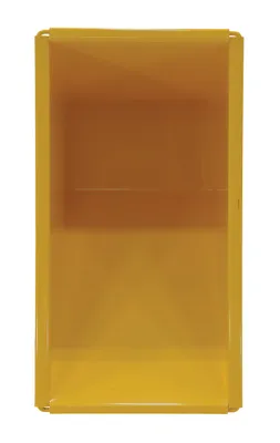 Vestil D-25-LD-YEL d style - self-dumping steel hoppers with bumper release shown from an alternate angle