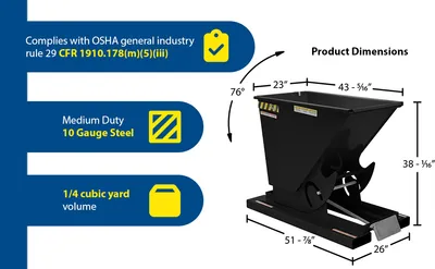 Vestil D-25-MD-BLK-SG d style - self-dumping steel hoppers with bumper release feature highlights