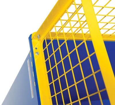 Vestil D-250-EXT-SMY d style - self-dumping steel hoppers with bumper release shown from an alternate angle
