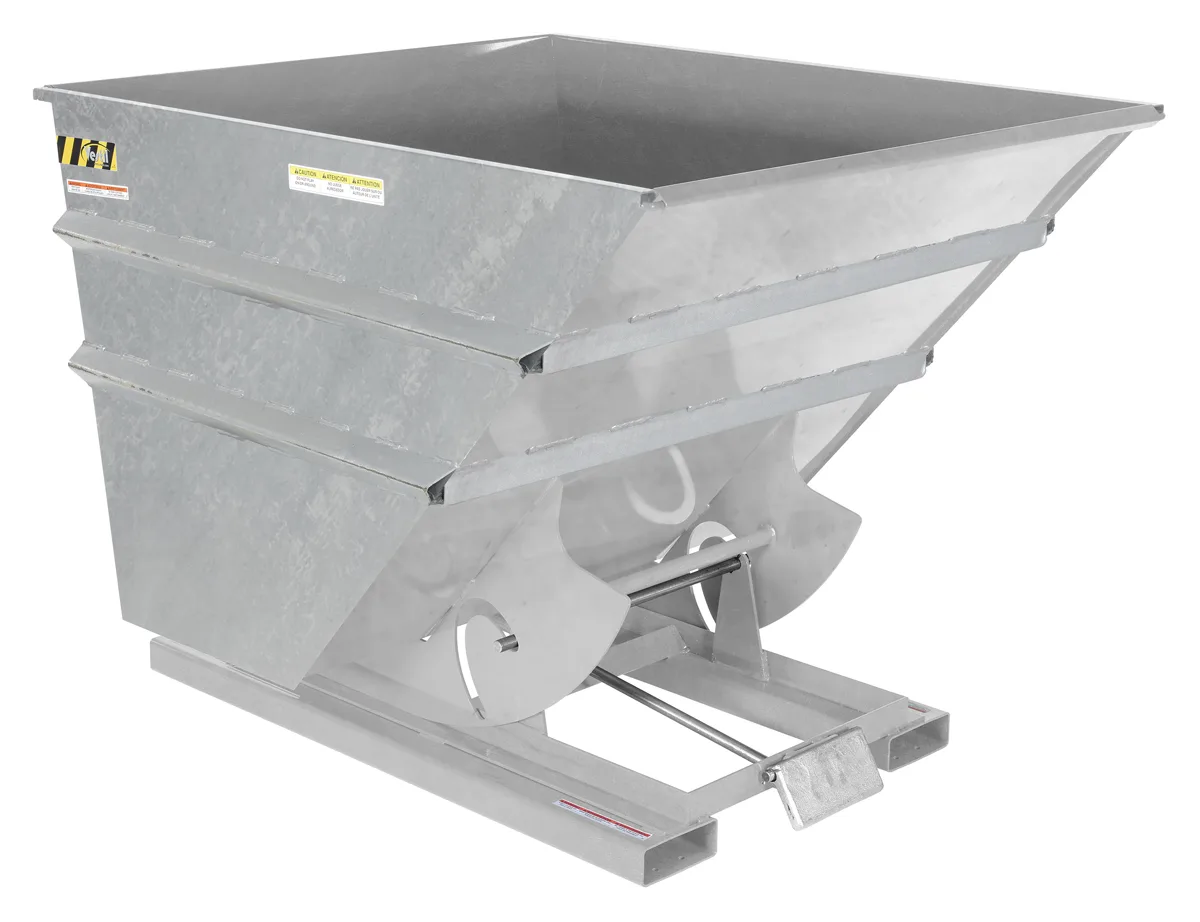Vestil D-250-HD-GAL d style - self-dumping steel hoppers with bumper release