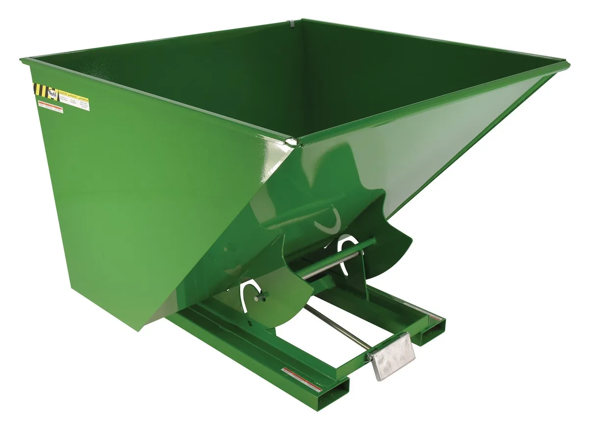 Vestil D-250-HD-GRN-T d style - self-dumping steel hoppers with bumper release