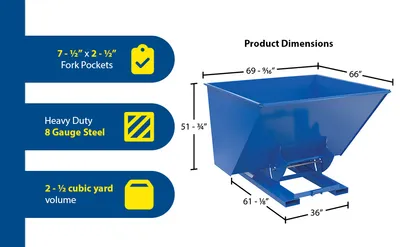 Vestil D-250-HD-NB d-style hoppers, no bump & dump feature highlights