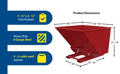 Vestil D-250-HD-NB-SR d-style hoppers, no bump & dump feature highlights