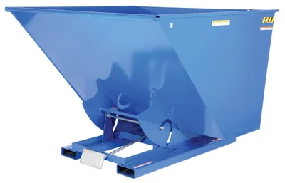 Vestil D-250-LD d style - self-dumping steel hoppers with bumper release shown from an alternate angle