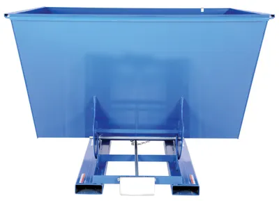 Vestil D-250-LD d style - self-dumping steel hoppers with bumper release shown from an alternate angle