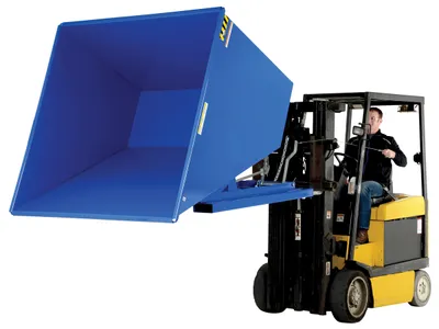 Vestil D-250-LD d style - self-dumping steel hoppers with bumper release shown from an alternate angle