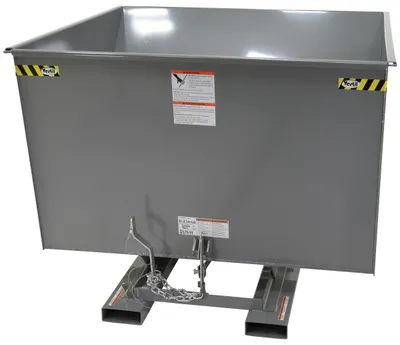 Vestil D-250-LD-GY-SG d style - self-dumping steel hoppers with bumper release shown from an alternate angle