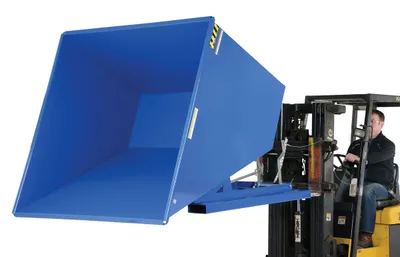Vestil D-250-MD d style - self-dumping steel hoppers with bumper release shown from an alternate angle