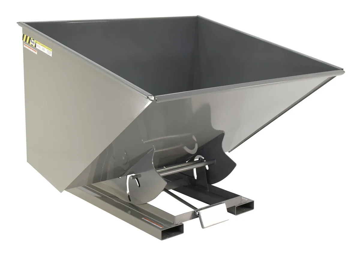 Vestil D-250-MD-GY-SG d style - self-dumping steel hoppers with bumper release