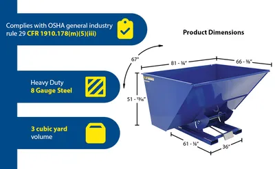 Vestil D-300-HD d style - self-dumping steel hoppers with bumper release feature highlights
