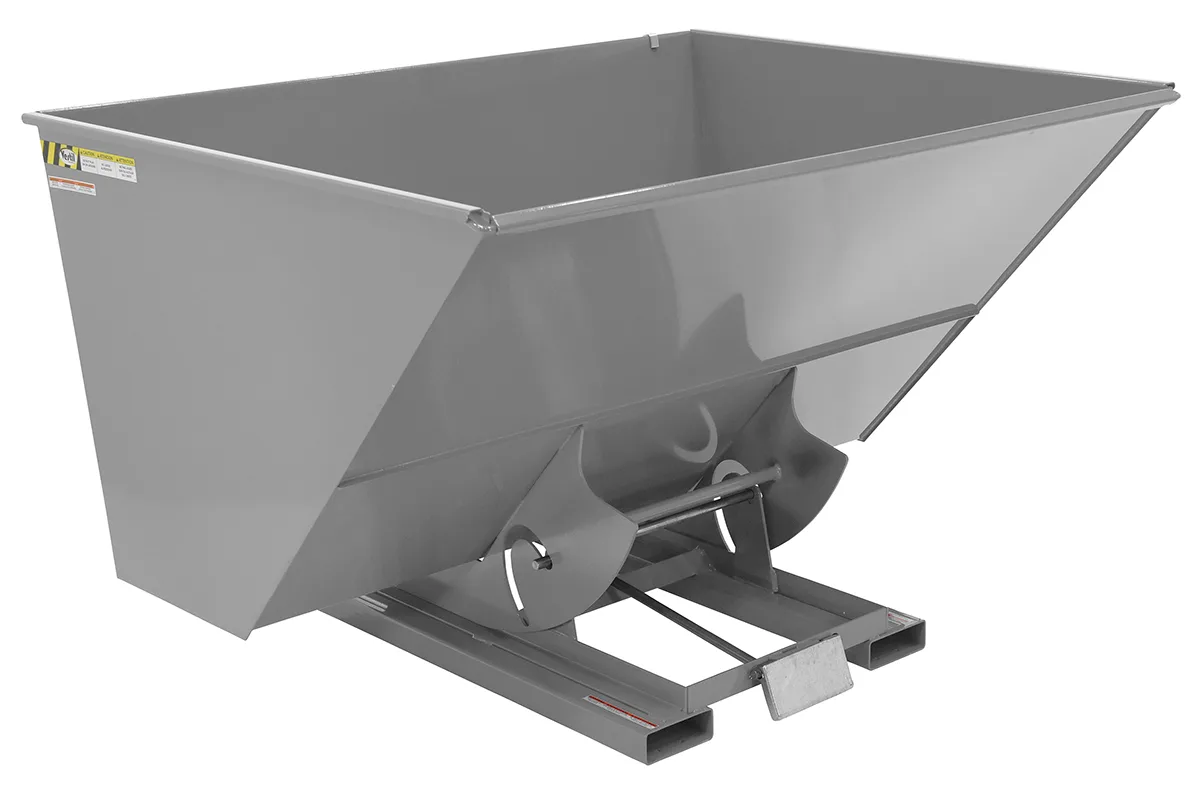 Vestil D-300-HD-GY-MG d style - self-dumping steel hoppers with bumper release